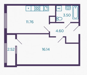 Однокомнатная квартира 37.3 м²